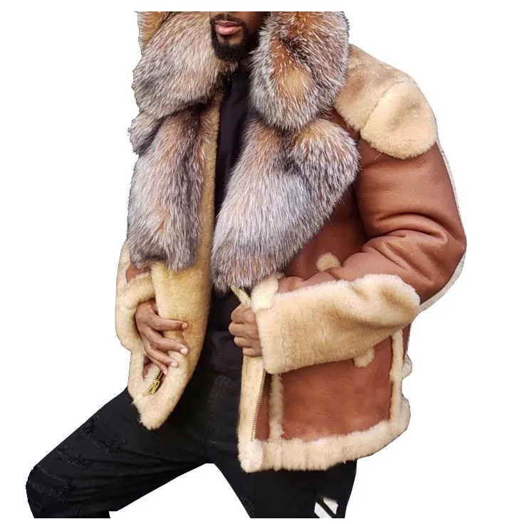 Shearling Sheepskin Style Faux Fur Trim Collar Coat