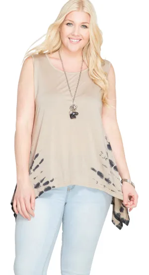 Sleeveless Tank Top With Side Tie Dye, Taupe