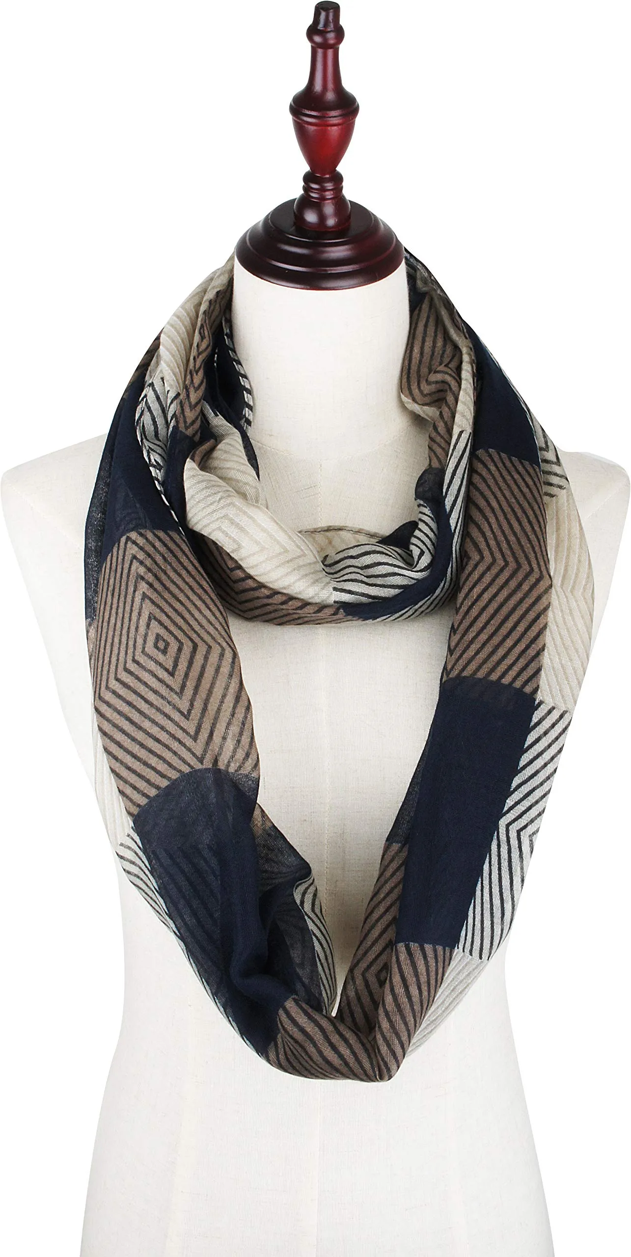 Soft Light Weight Diamond Plaid Pattern Elegant Sheer Infinity Scarf