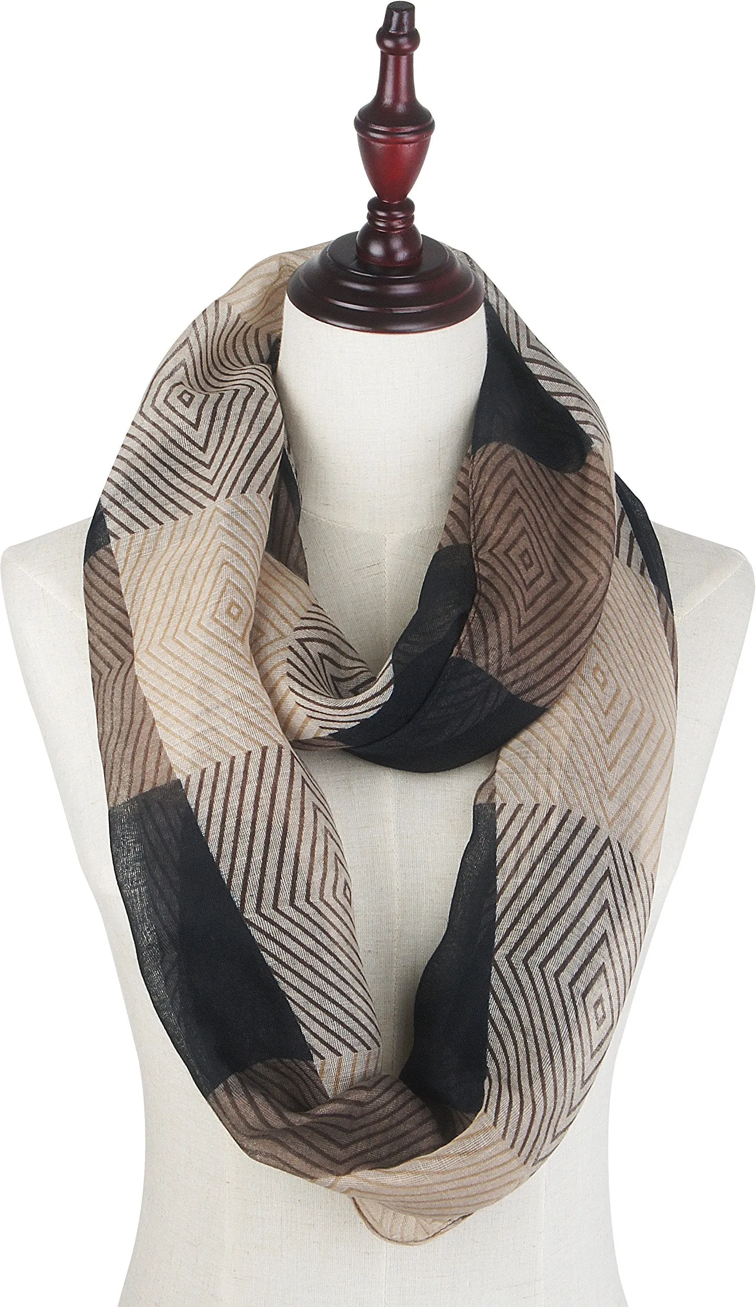 Soft Light Weight Diamond Plaid Pattern Elegant Sheer Infinity Scarf