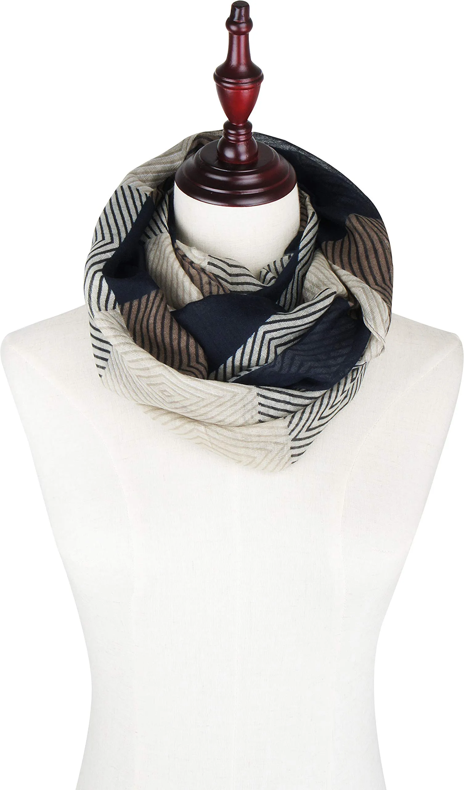 Soft Light Weight Diamond Plaid Pattern Elegant Sheer Infinity Scarf