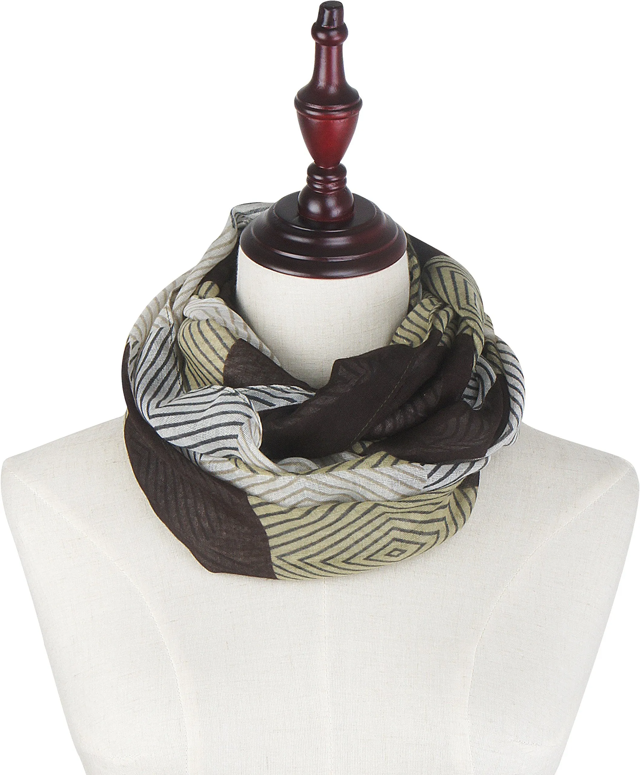 Soft Light Weight Diamond Plaid Pattern Elegant Sheer Infinity Scarf