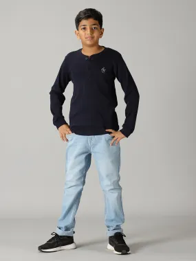 Solid Full Sleeve Henley Neck Rib Tee & Basic 5 Pocket Denim Pant Set