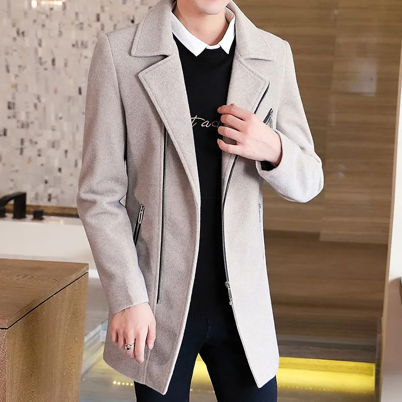 Solid Notch Collar Style Zip-Up Coat Jacket