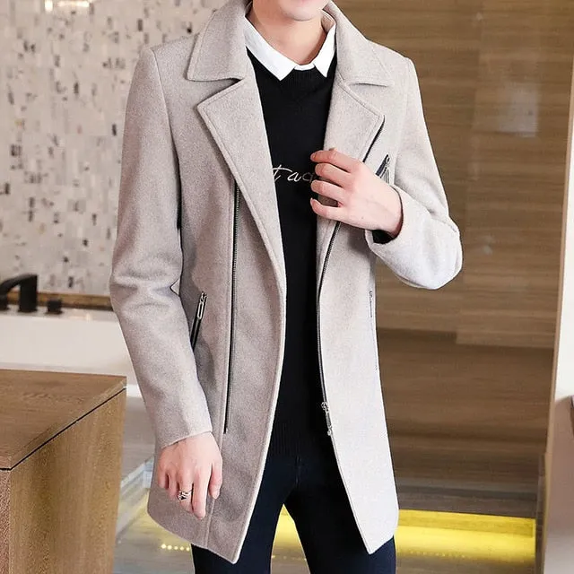 Solid Notch Collar Style Zip-Up Coat Jacket