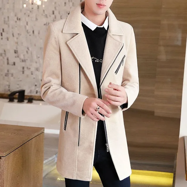 Solid Notch Collar Style Zip-Up Coat Jacket