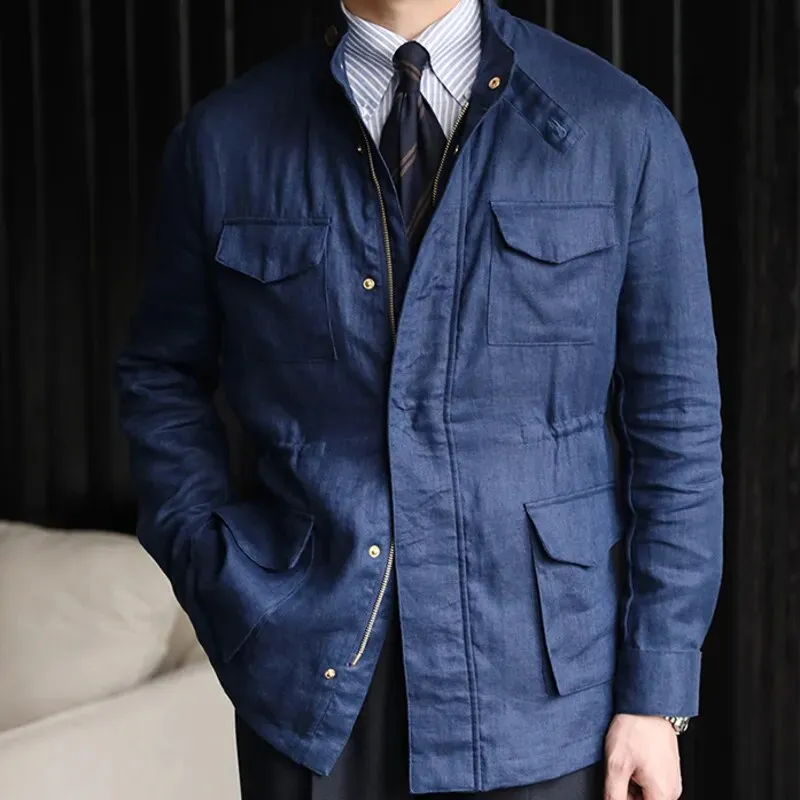 Solid with Pockets Linen Jacket