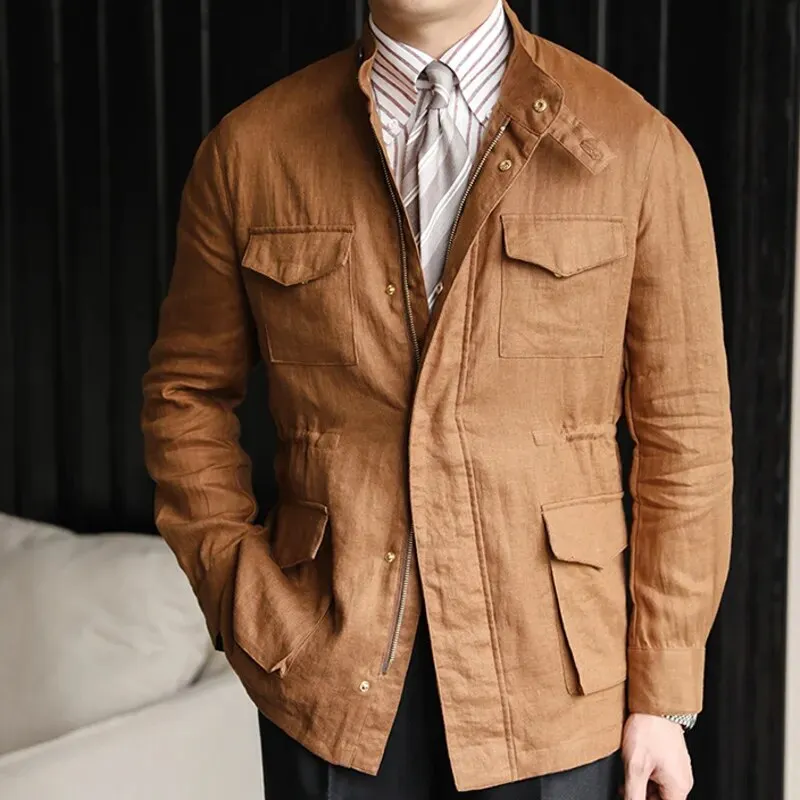 Solid with Pockets Linen Jacket