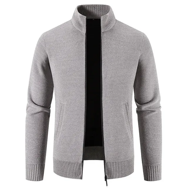 Stand Collar Plush Thick Cardigan