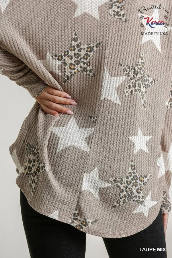 Star & Leopard Waffle Knit Top, Taupe