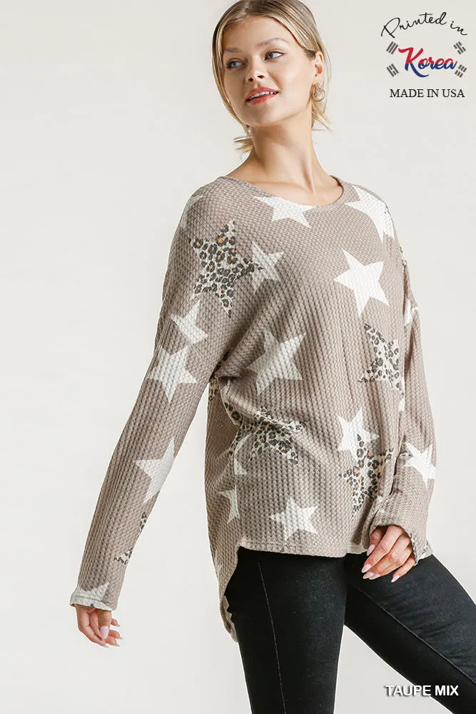 Star & Leopard Waffle Knit Top, Taupe