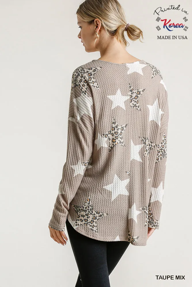 Star & Leopard Waffle Knit Top, Taupe