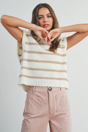 Striped Sweater Tank Ivory/Taupe