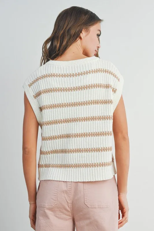 Striped Sweater Tank Ivory/Taupe