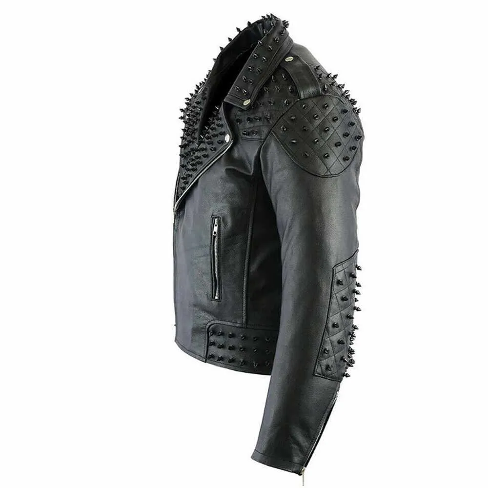 Studded Biker Black Leather Jacket