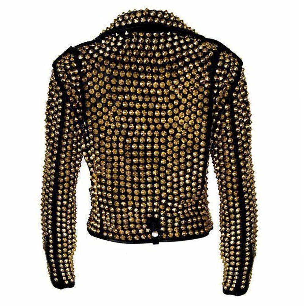 Studded Leather Golden Heavy Metal Jacket