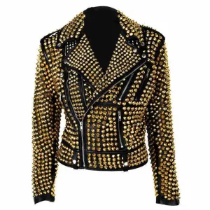 Studded Leather Golden Heavy Metal Jacket