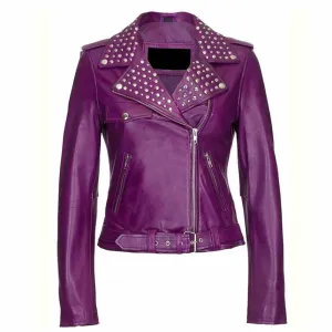 Studded Leather Purple Biker Jacket