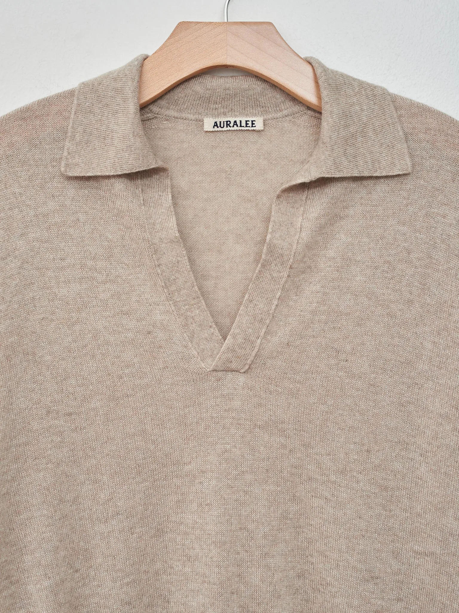 Super Fine Cashmere Silk Knit Skipper Polo - Top Beige