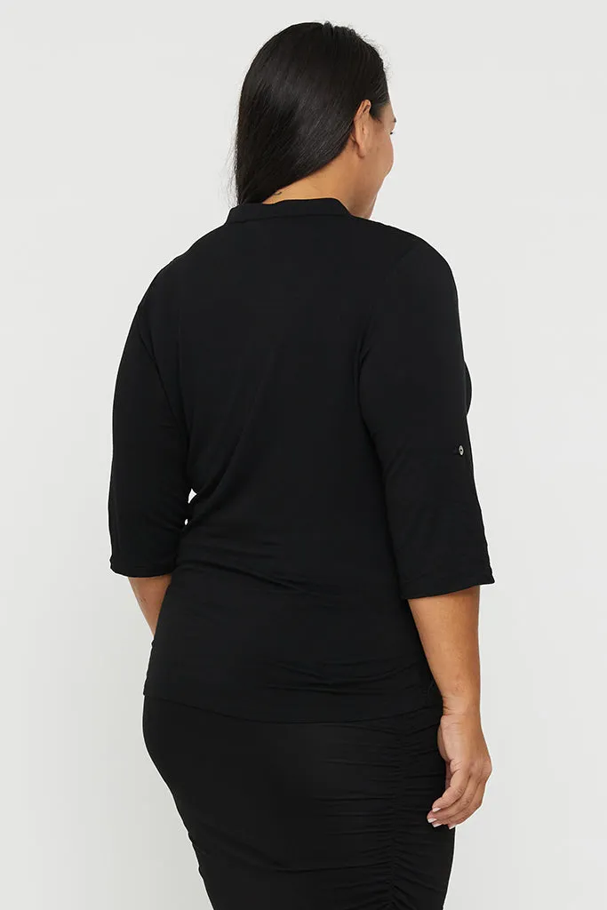 Tab Sleeve Top - Black