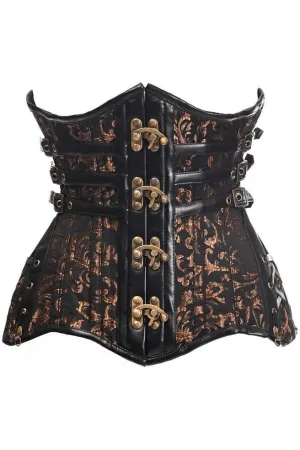 Top Drawer CURVY Steampunk Black/Brown Brocade Steel Double Boned Under Bust Corset