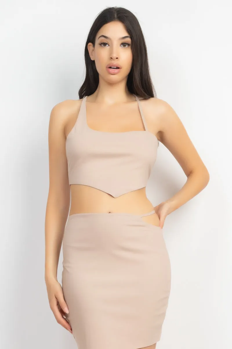 Trendy Asymmetrical Cross Back Top & Skirts Set - 3 colors - USA Shipping