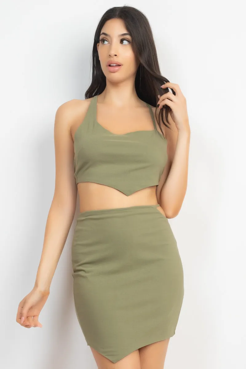 Trendy Asymmetrical Cross Back Top & Skirts Set - 3 colors - USA Shipping