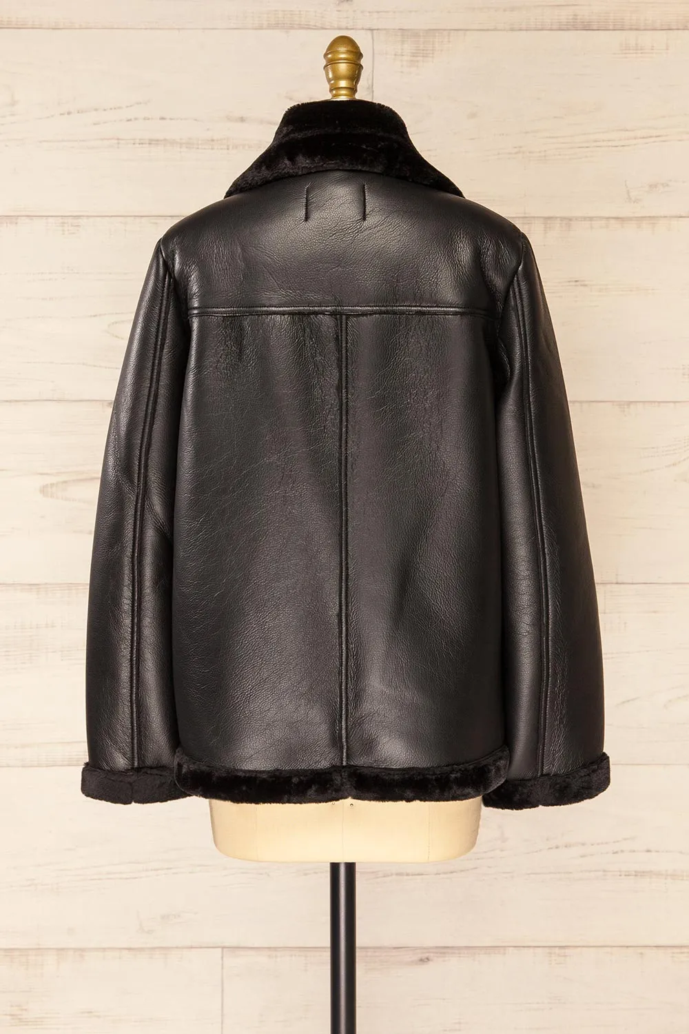 Tsabong | Black Faux Leather Coat