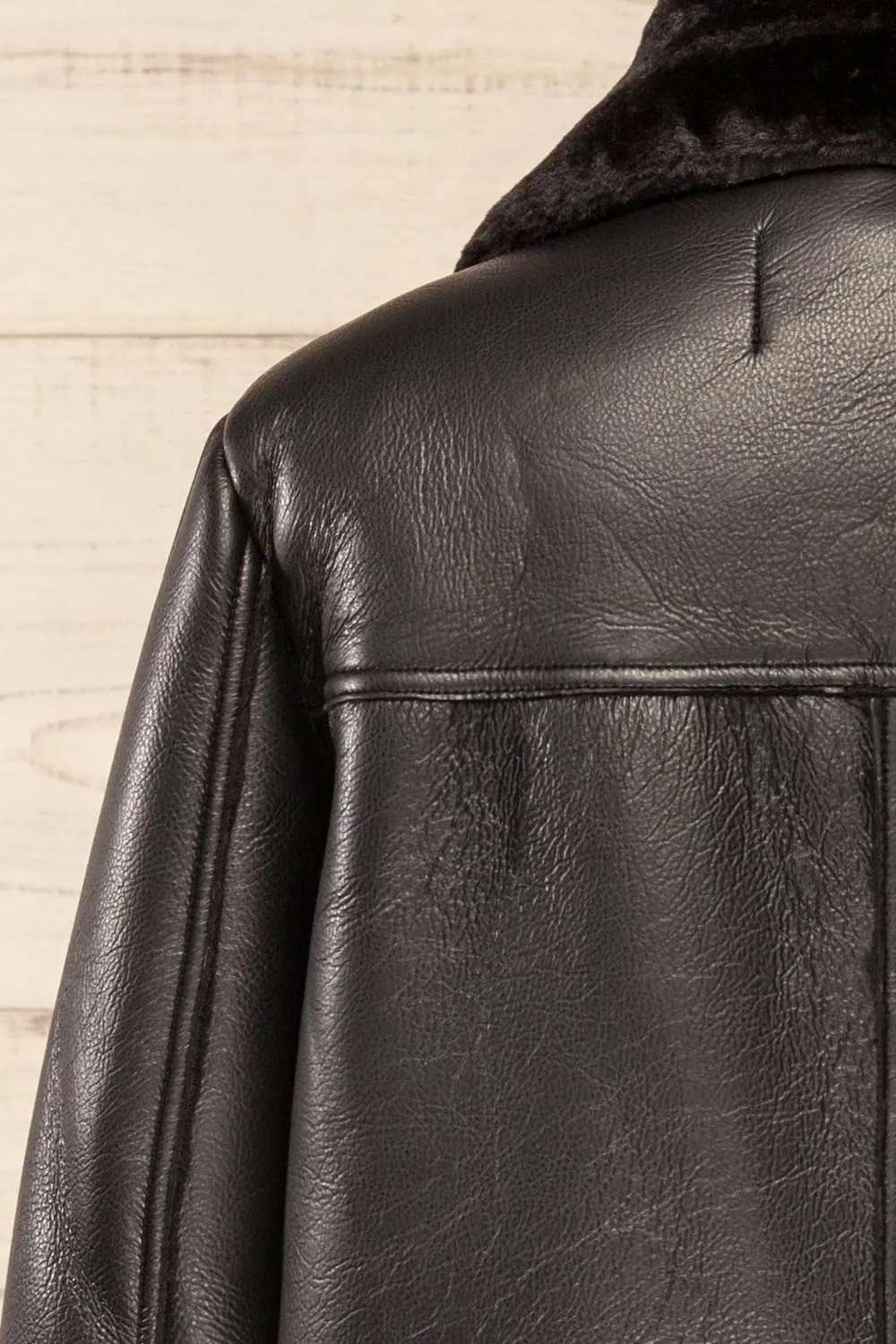 Tsabong | Black Faux Leather Coat