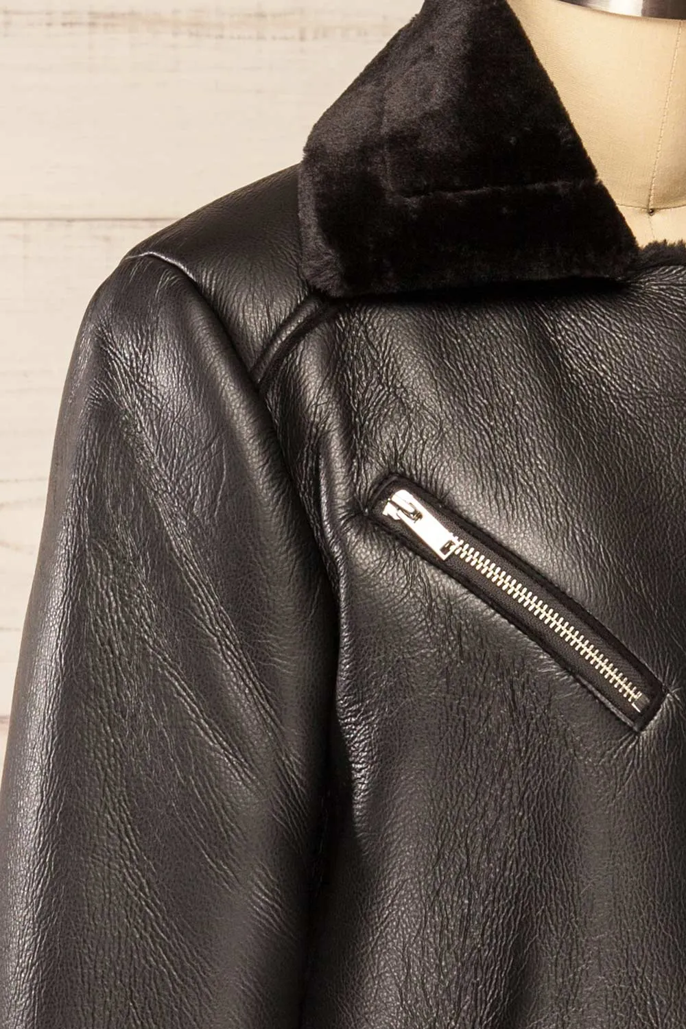 Tsabong | Black Faux Leather Coat