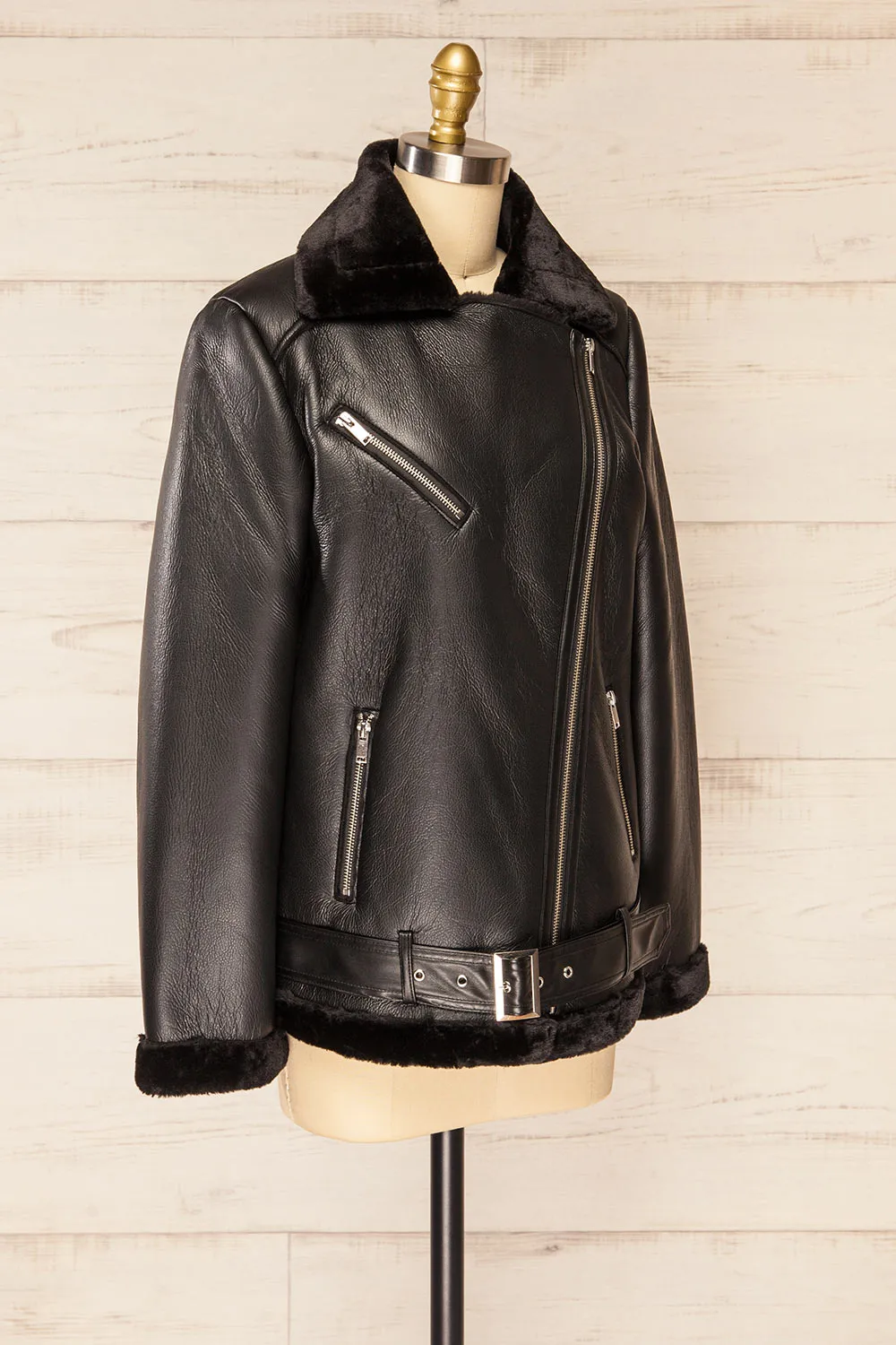 Tsabong | Black Faux Leather Coat