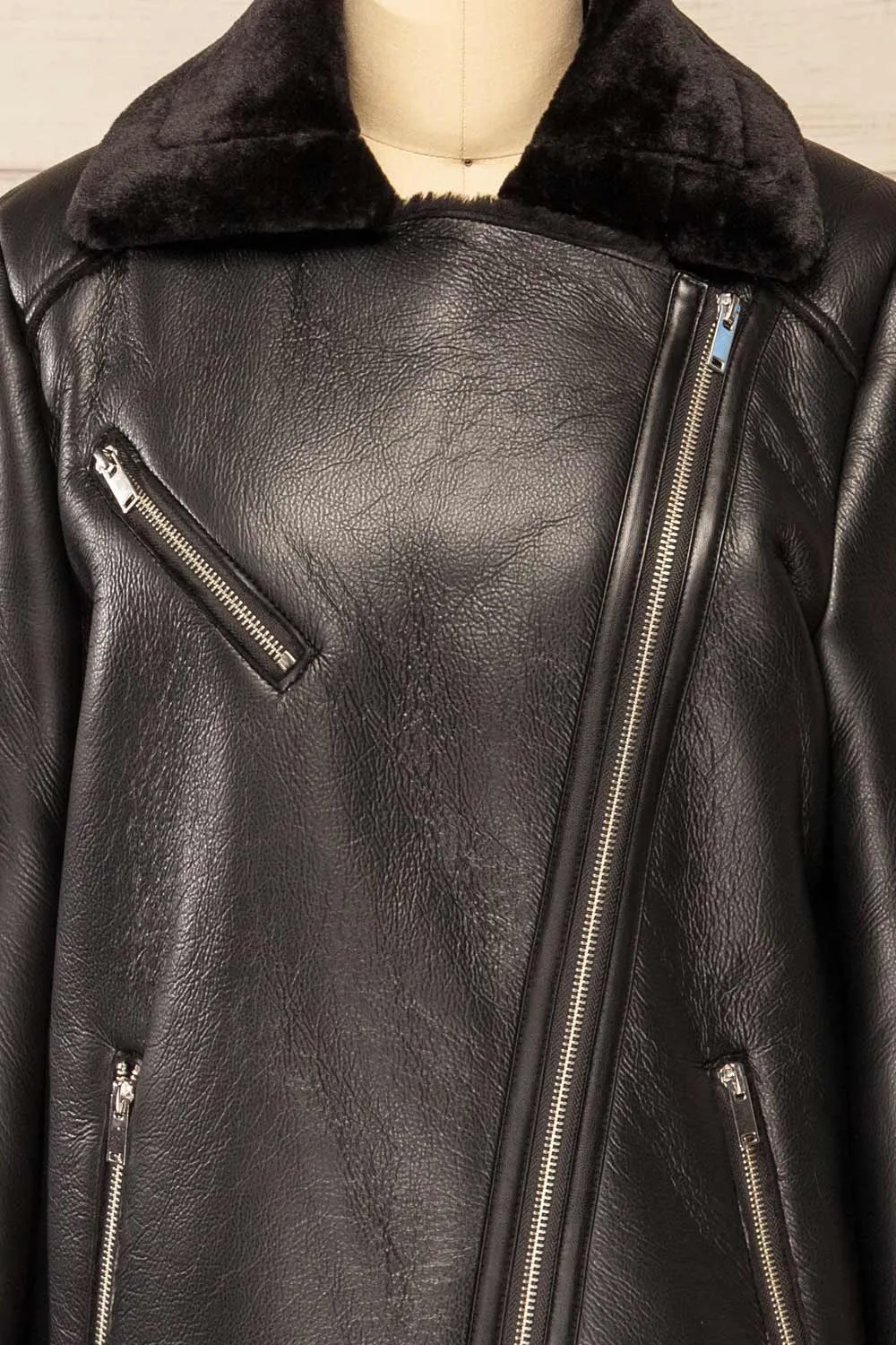 Tsabong | Black Faux Leather Coat