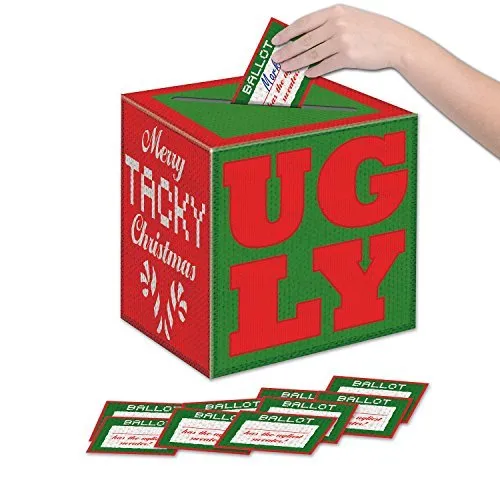 Ugly Christmas Sweater Party Supplies: Contest for Ugliest Sweater - Includes Voting Box & Ribbon Trophy Prize