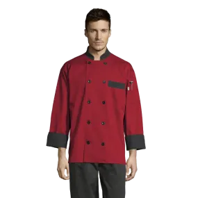 Uncommon Threads Chef Coat XL Red w/ Black Trim Unisex 65/35% Poly/Cotton Twill