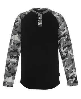 Univibe Big Boys Euclid Camo Long Sleeves Button Henley T-shirt - Black