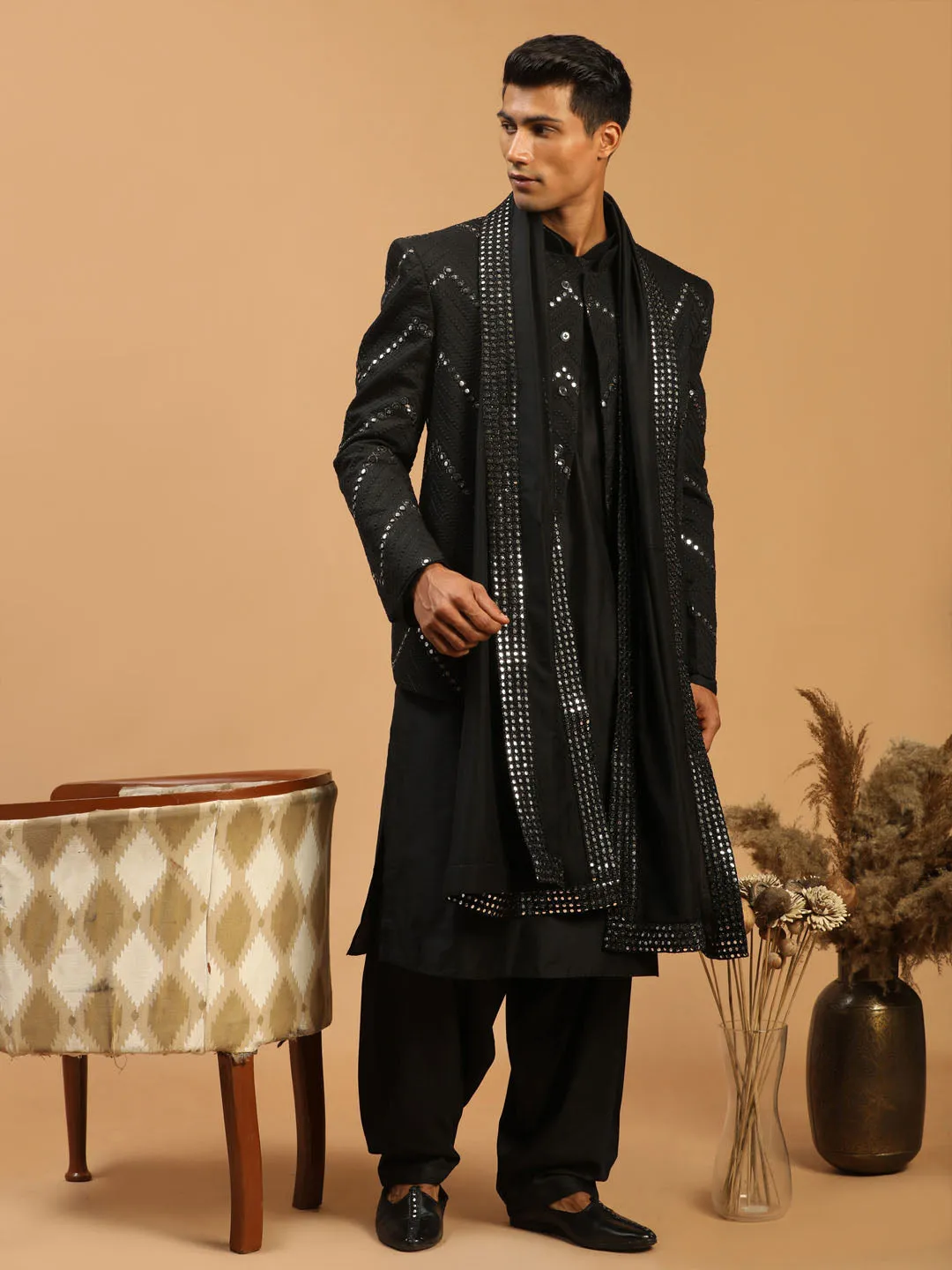 Vastramay Black Mirror Jodhpuri Kurta Set