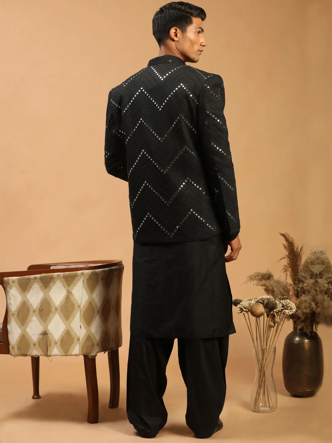 Vastramay Black Mirror Jodhpuri Kurta Set