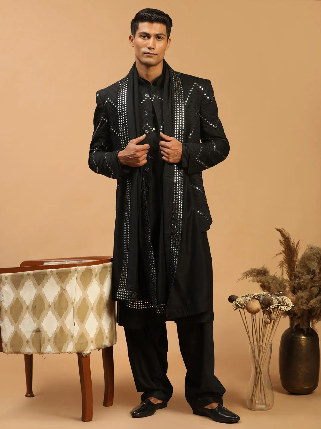 Vastramay Black Mirror Jodhpuri Kurta Set