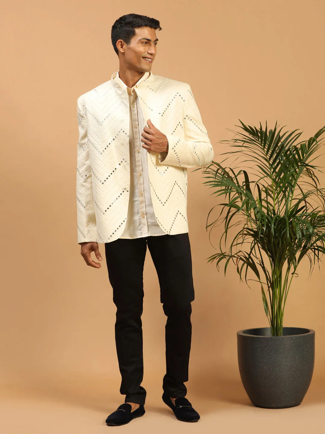 Vastramay Cream Mirror Jodhpuri Set