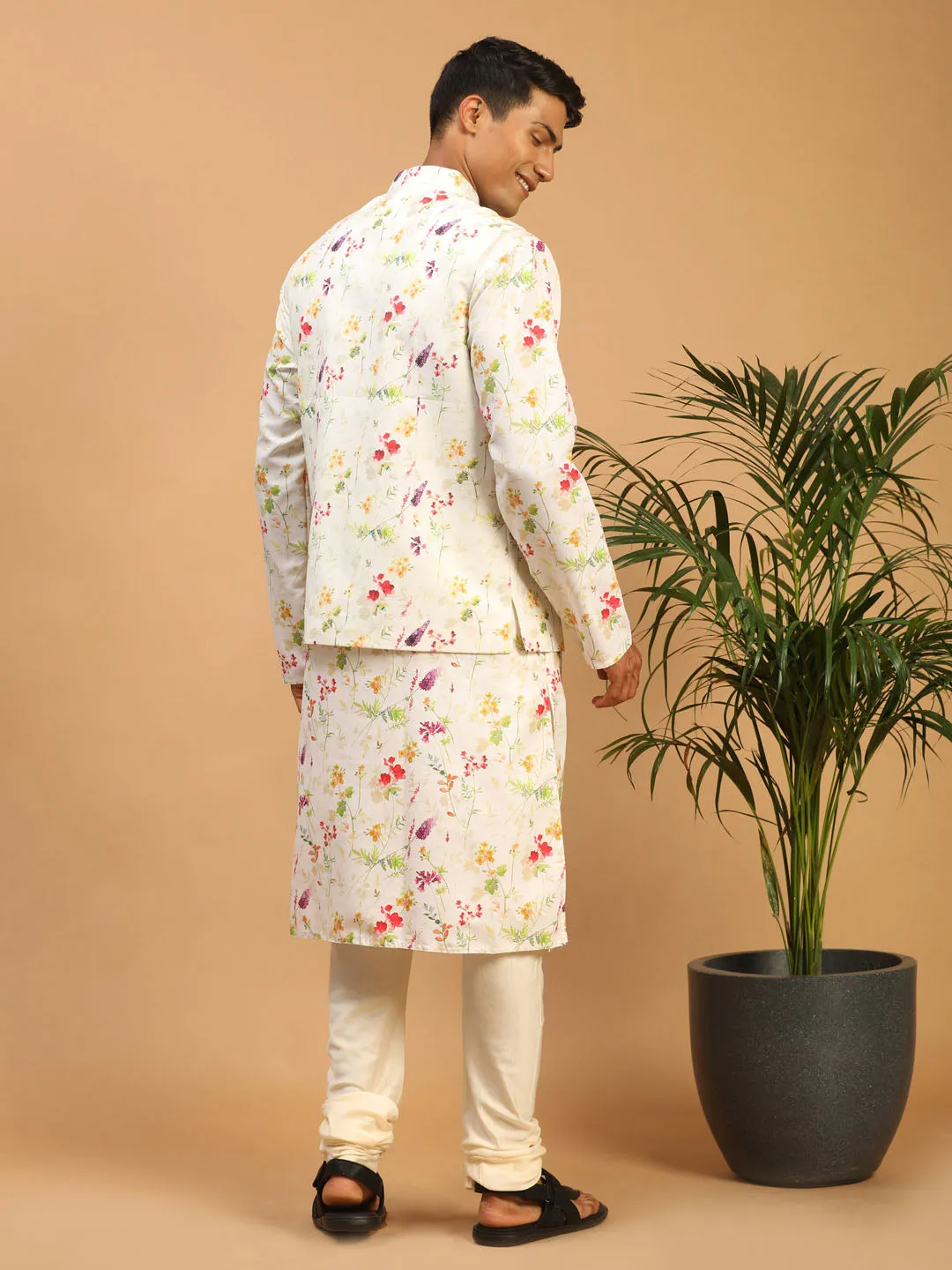 VASTRAMAY Cream Nehru Jacket and Kurta Set