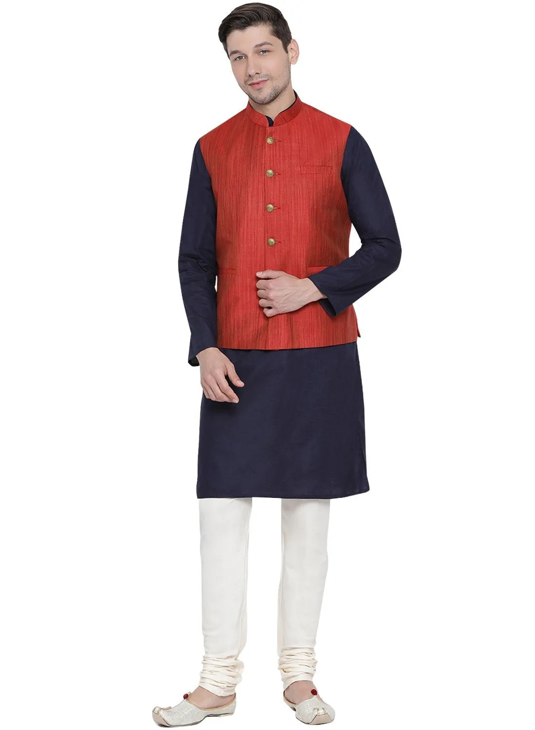 VASTRAMAY Dark Blue Cotton Blend Kurta Set