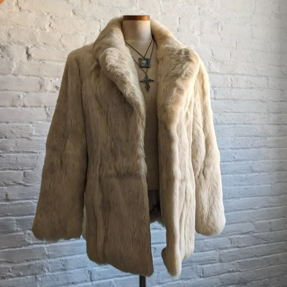 Vintage White Rabbit Fur Coat Penny Lane Minimalist Groovy Boho Chic Glam Jacket