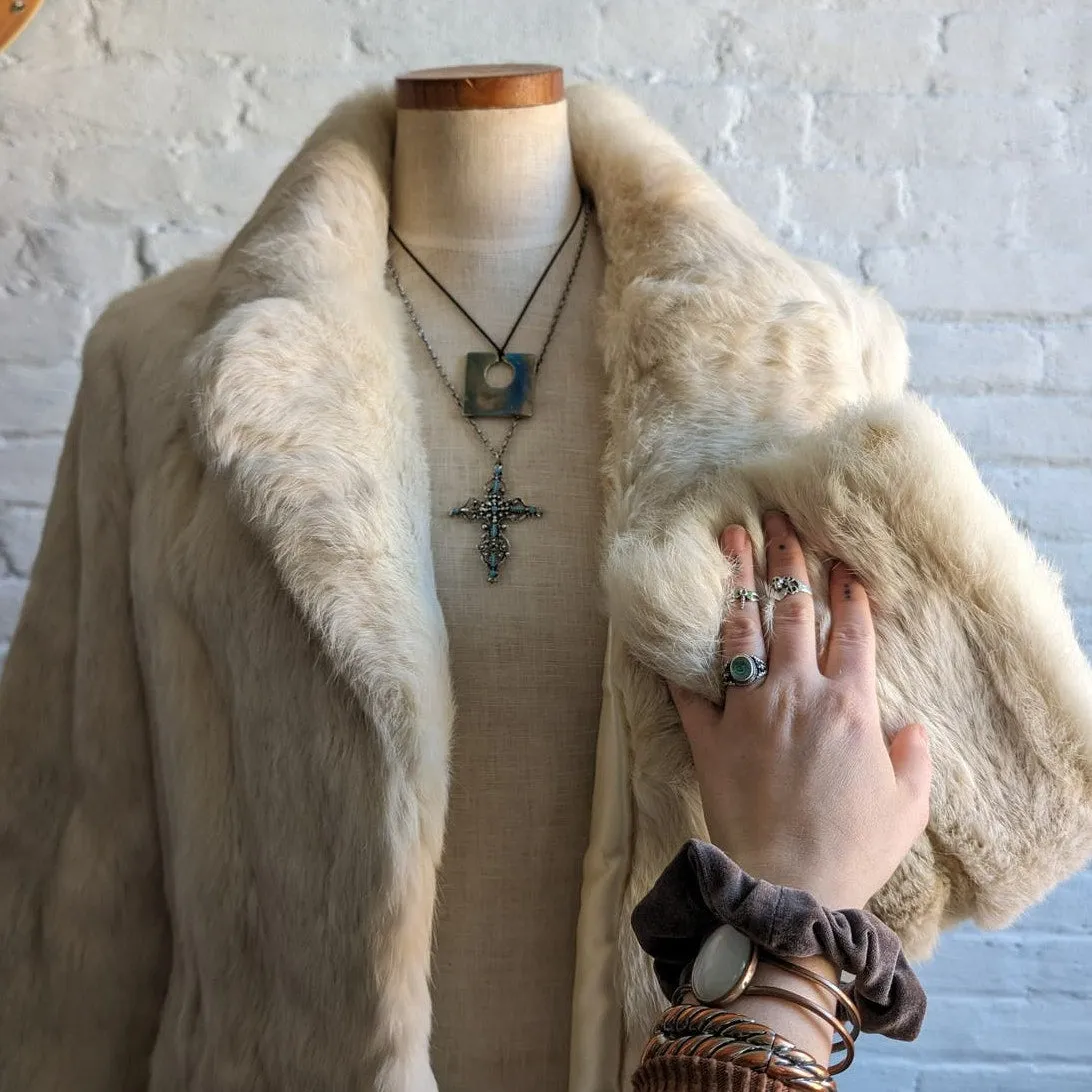 Vintage White Rabbit Fur Coat Penny Lane Minimalist Groovy Boho Chic Glam Jacket