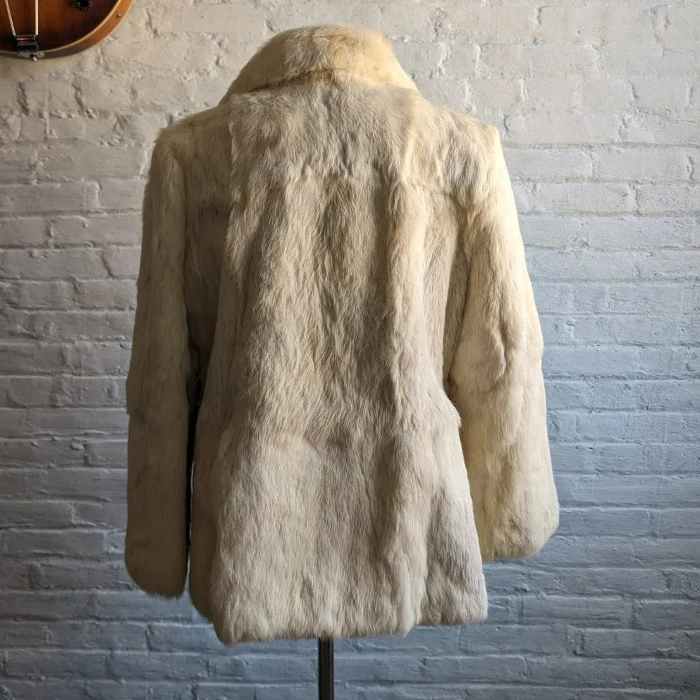 Vintage White Rabbit Fur Coat Penny Lane Minimalist Groovy Boho Chic Glam Jacket