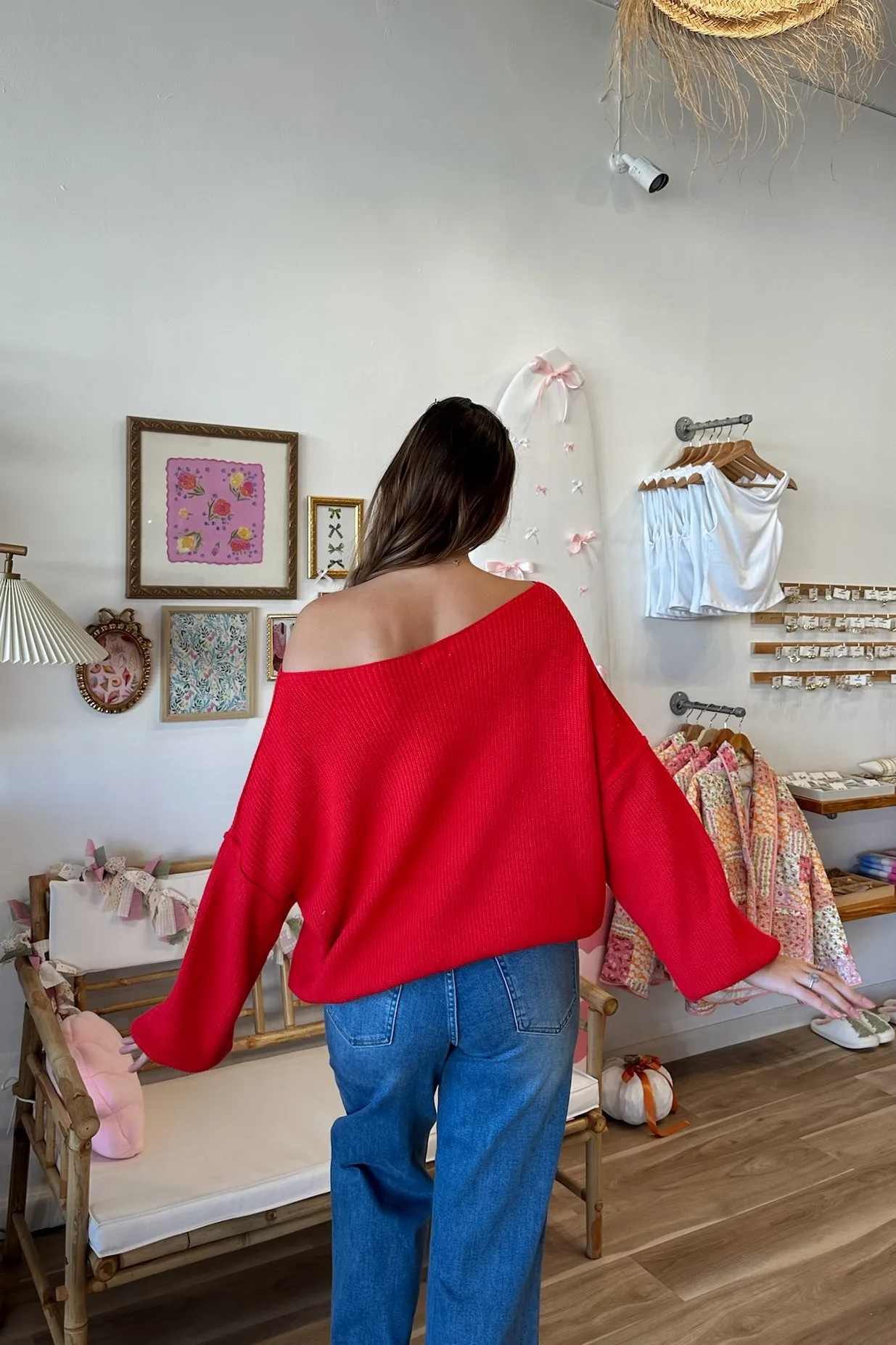 Vivian Boat Neck Sweater in Red