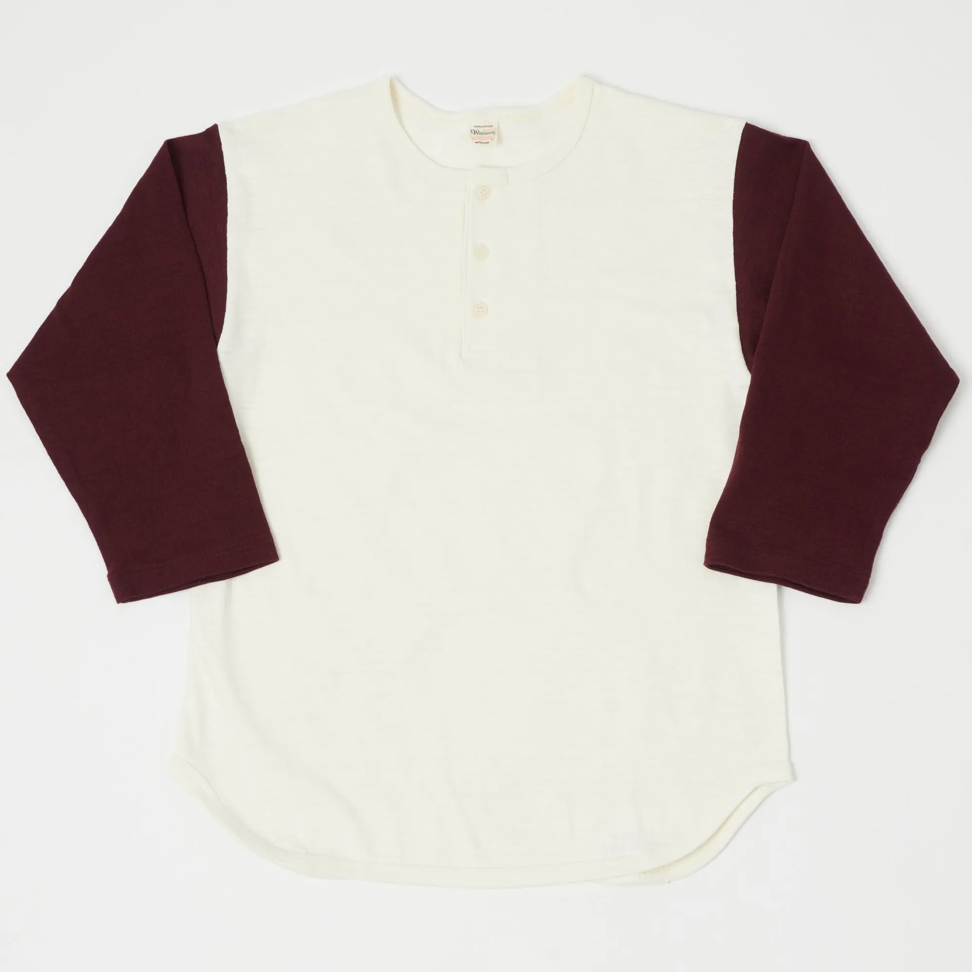 Warehouse & Co 4058 Baseball Henley - Cream/Bordeaux