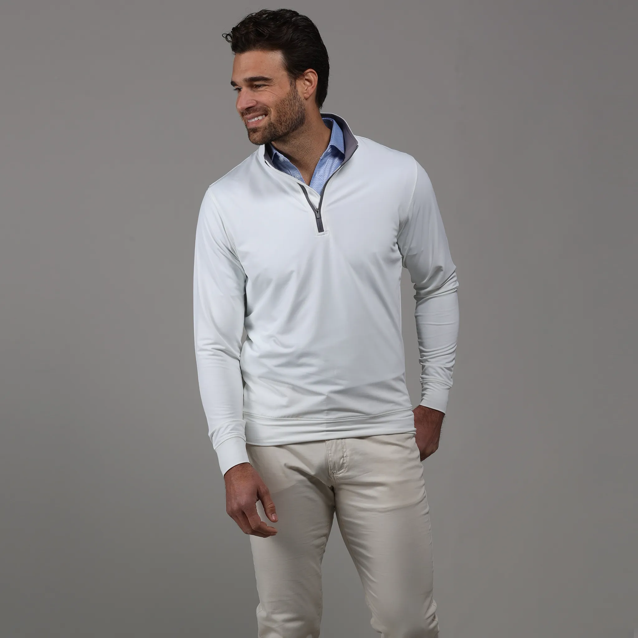 White Tour Performance Men's Golf Quarter Zip Pullover