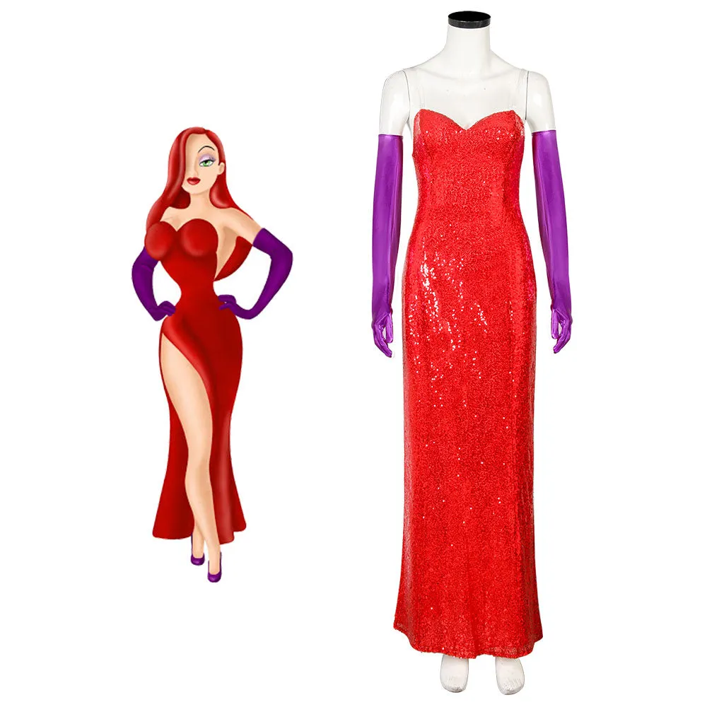 Who Framed Roger Rabbit Jessica Rabbit Cosplay Dress with Gloves