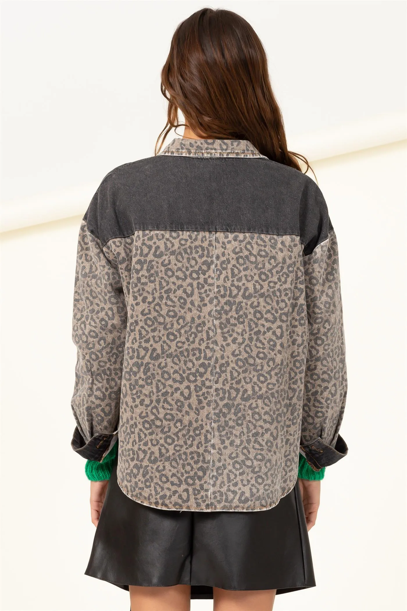 Wild Connections Leopard Print Denim Shacket