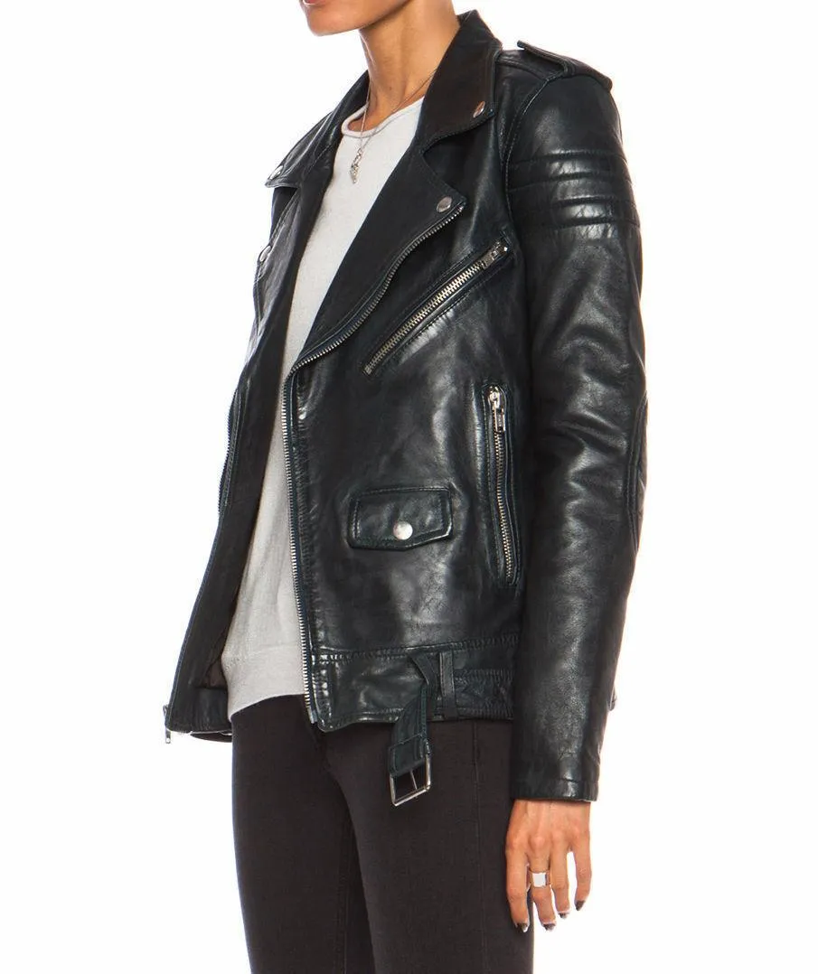 Women Leather Jacket Black Slim Fit Biker Motorcycle lambskin Size S M L XL XXL